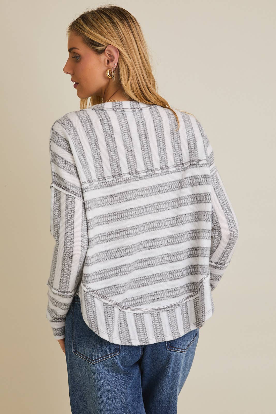 White and Grey Striped Top