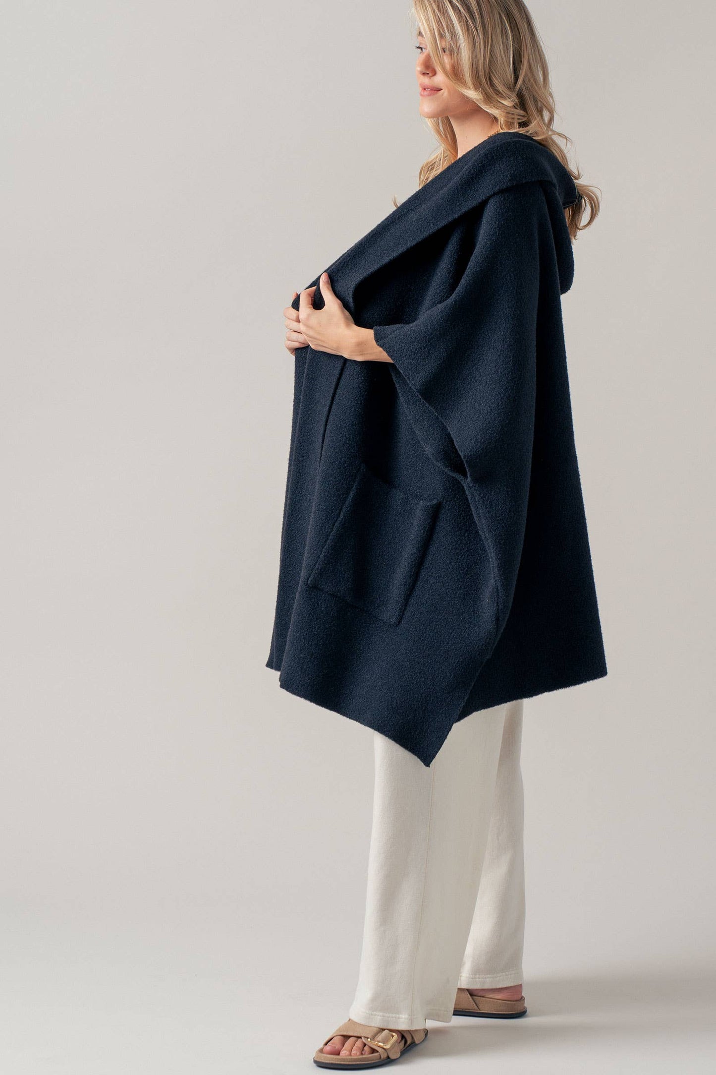 Oversized Hooded Knit Poncho | One Size
