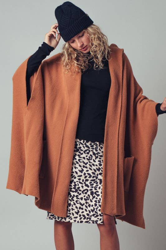 Oversized Hooded Knit Poncho | One Size