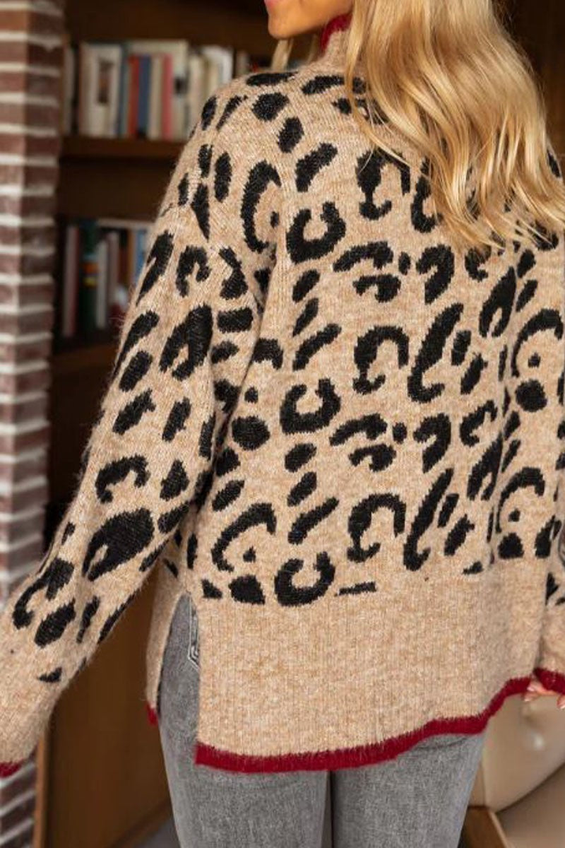 Leopard Print Mock Neck Sweater