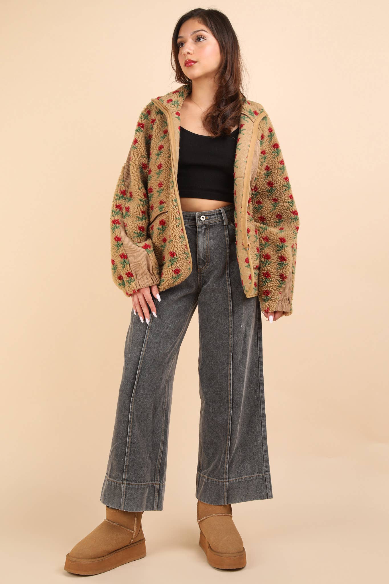 Oversized Printed Fleece Jacket