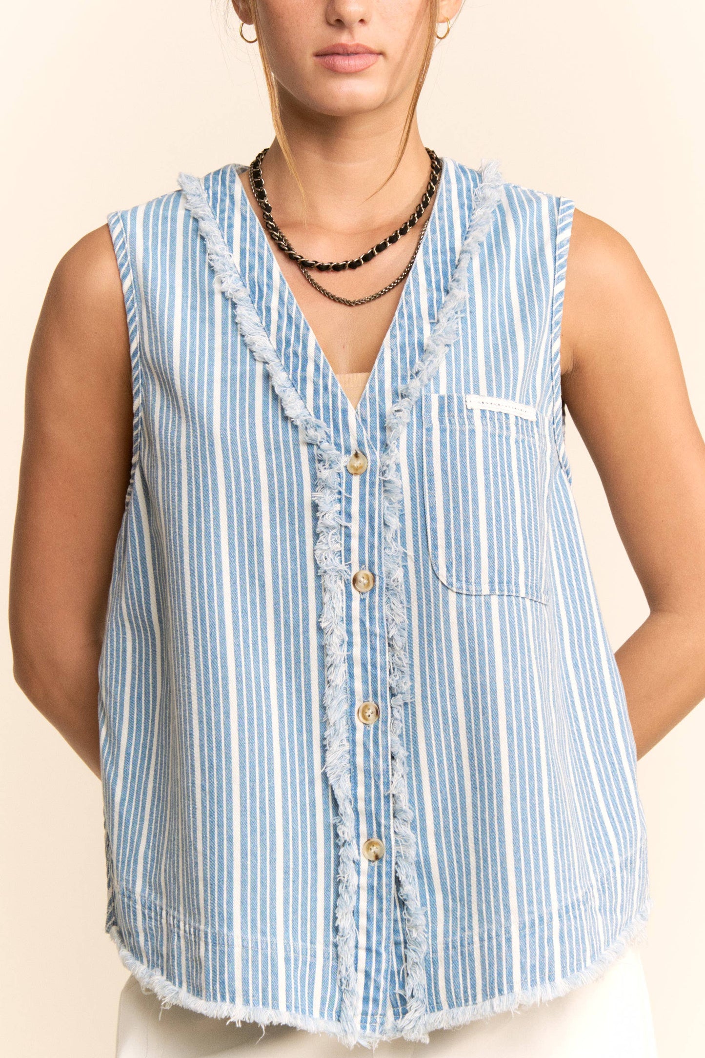 Striped Denim Vest