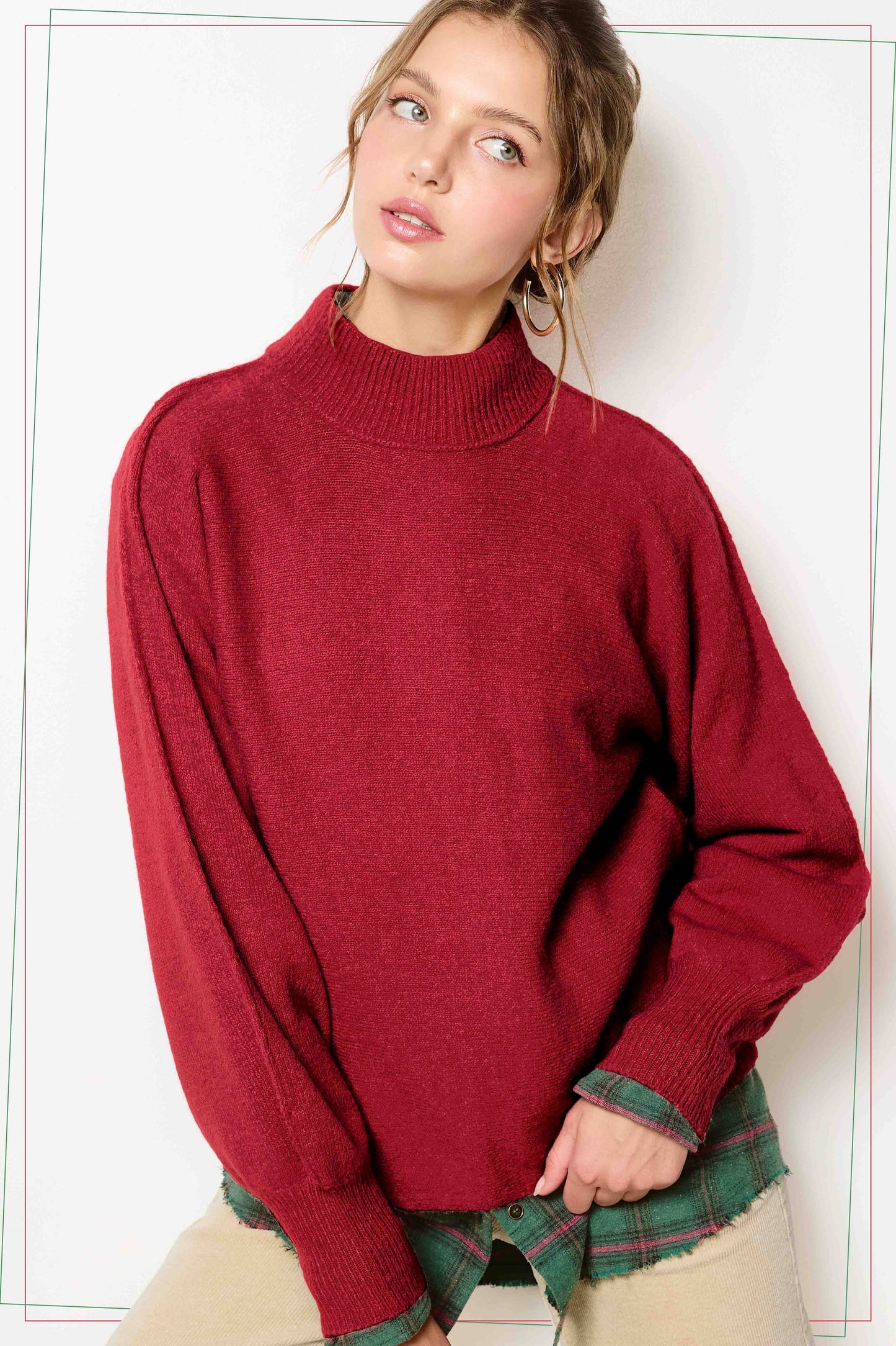 Balloon Sleeve Mock Neck Sweater