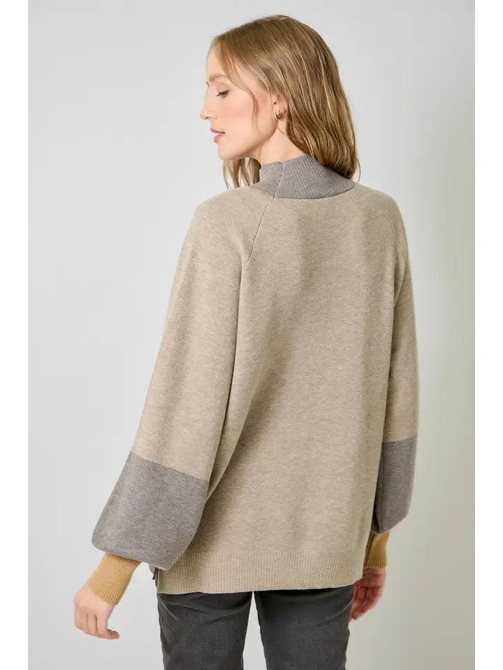 Mock Neck Color Block Sweater