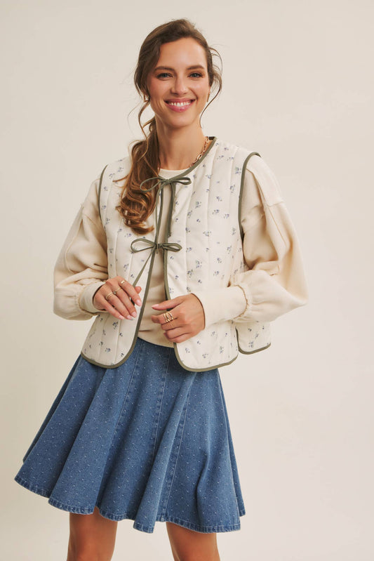 Floral Quilted Vest With Bows