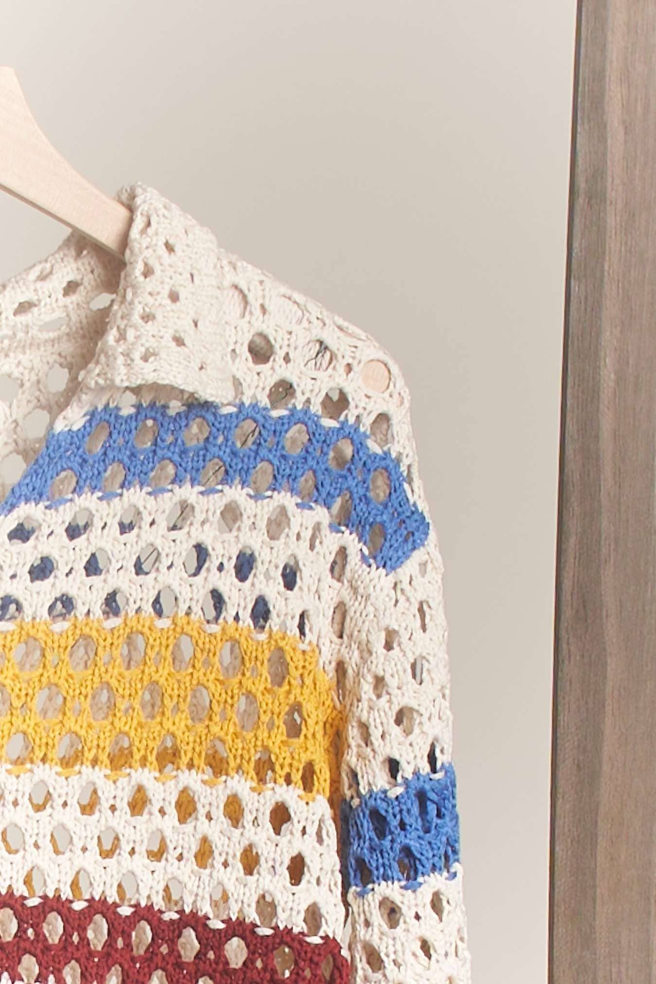 Multi Stripe Collared Knit Sweater Top