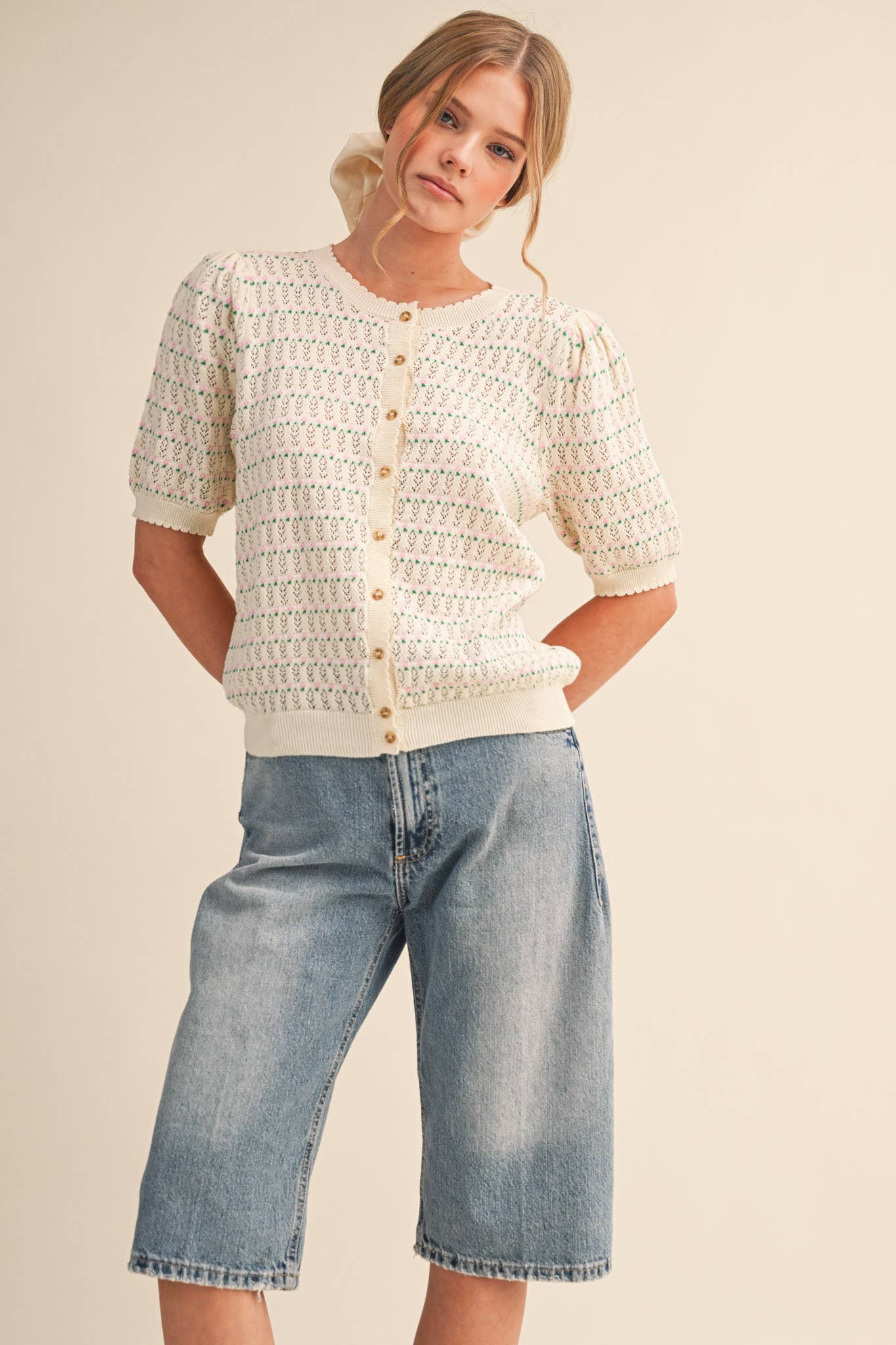 Pointelle Puff Sleeve