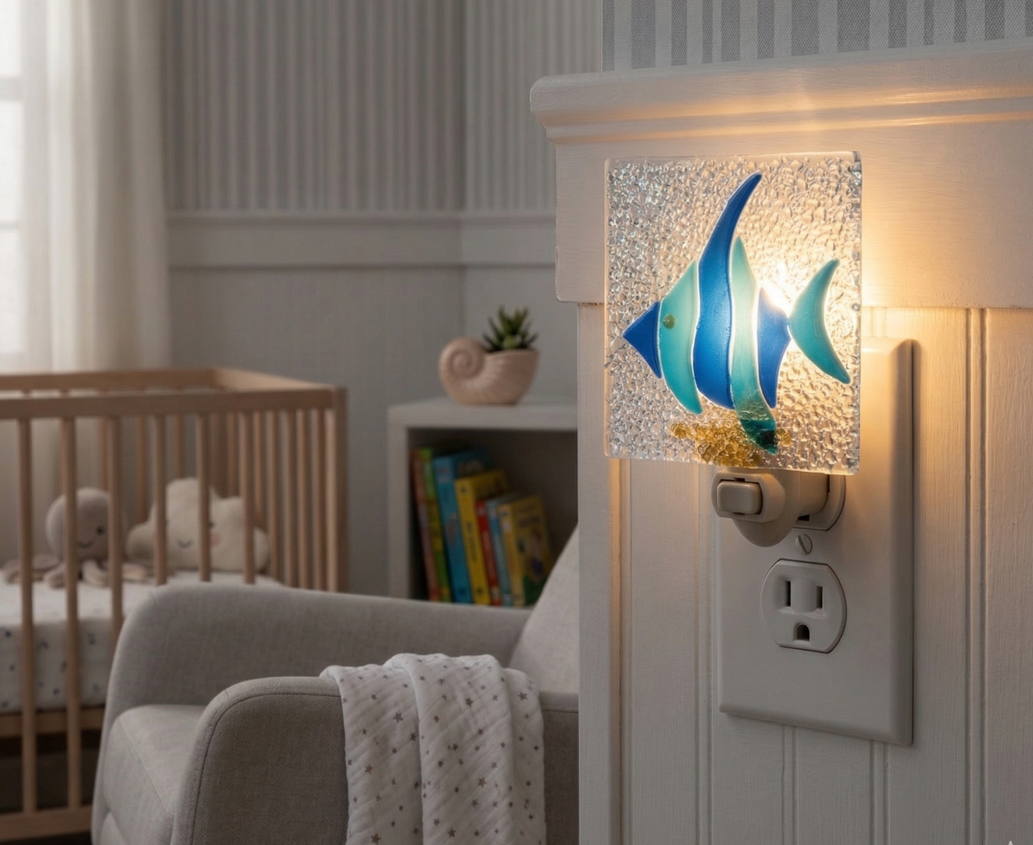 Tropical Blue Fish Fused Glass Night Light