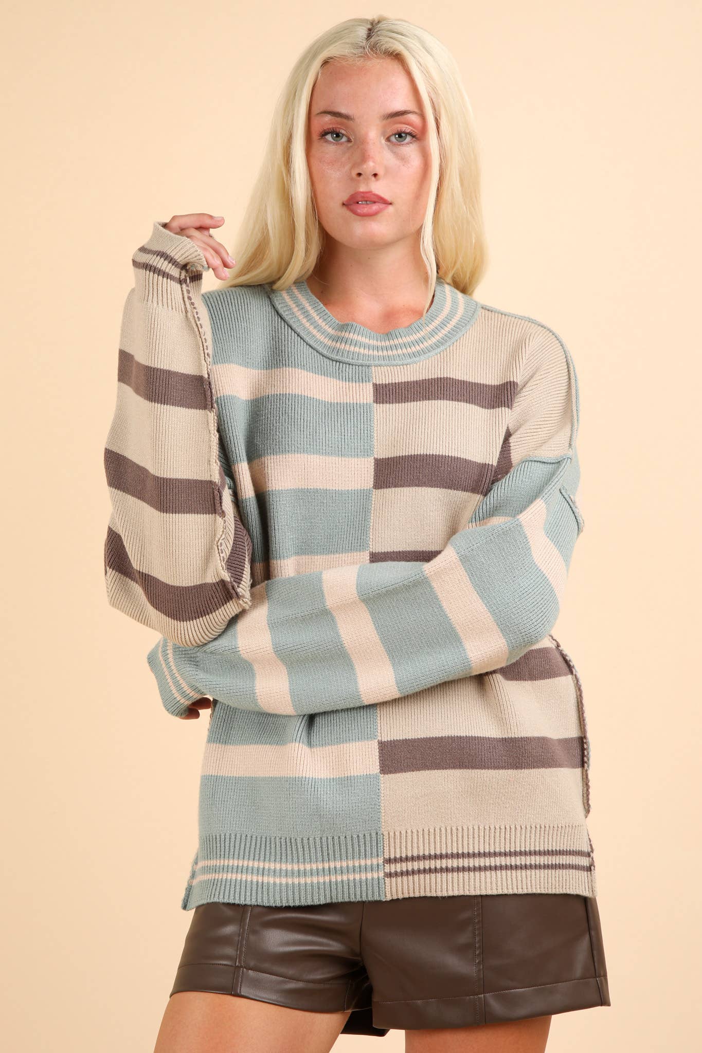 Color Block Oversized Striped Sweater