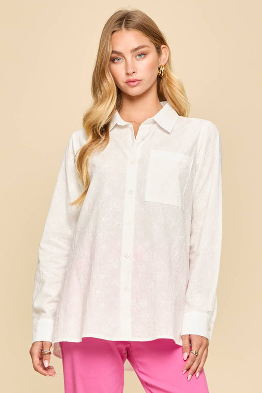 Embroidered Button-Up Blouse
