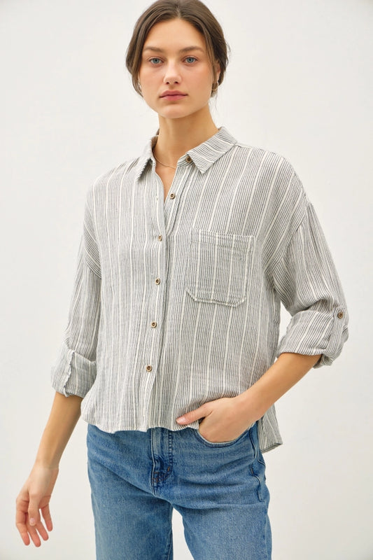 Striped Cotton Gauze Button Up