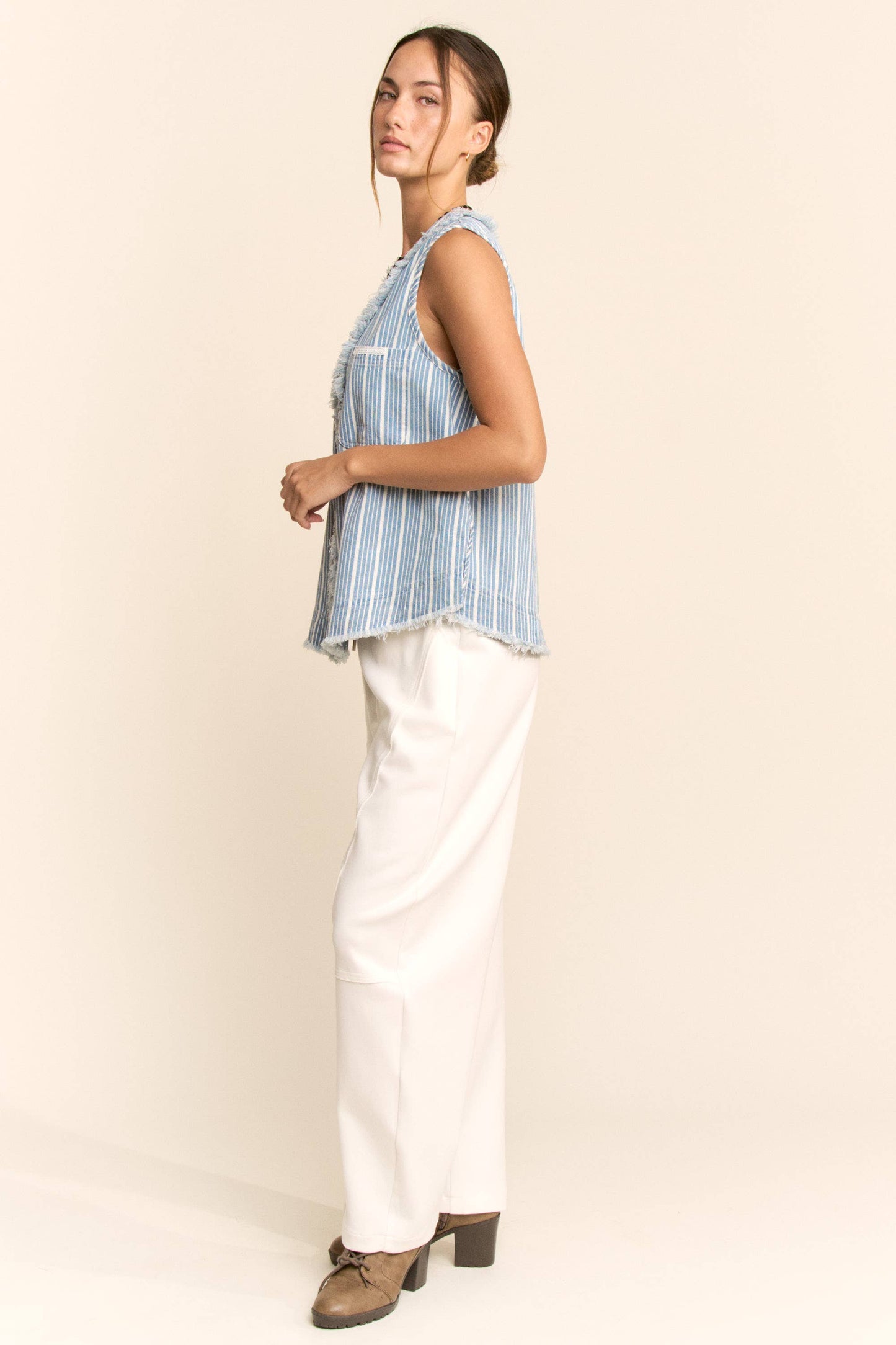 Striped Denim Vest
