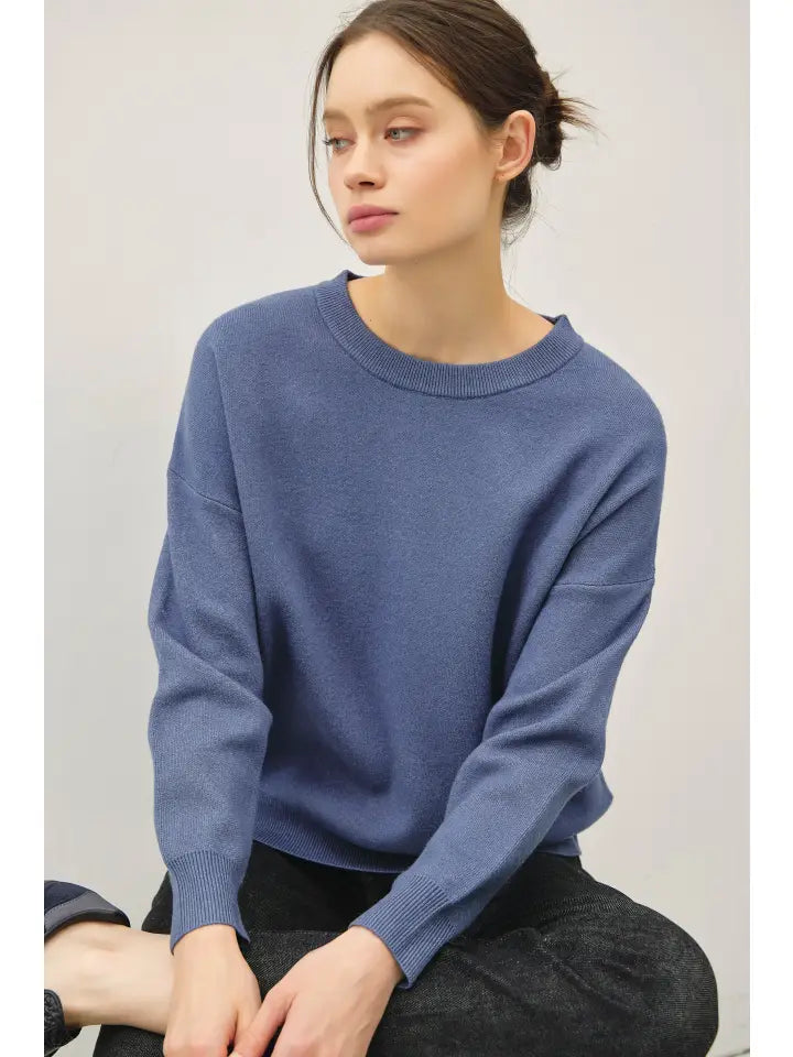 Crew Neck Boxy Fit Sweater | Teal