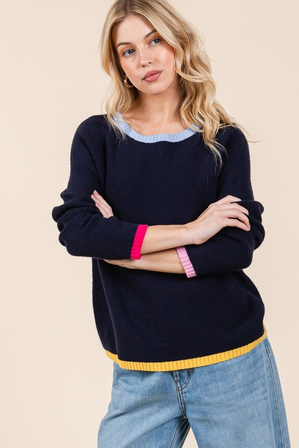 Color Edge Long Sleeve Sweater