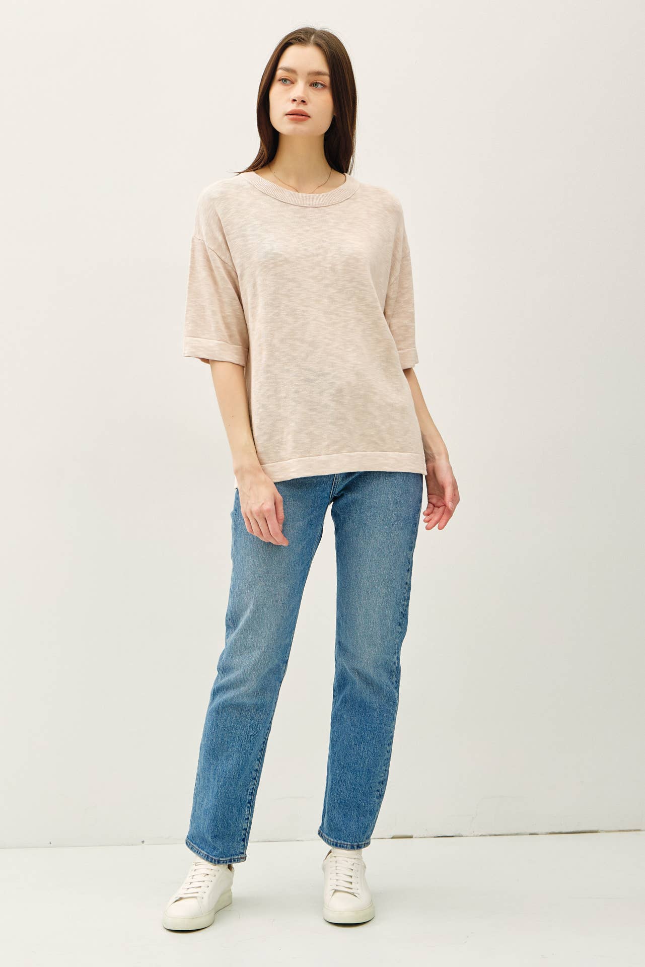 Slub Sweater Top | Beige