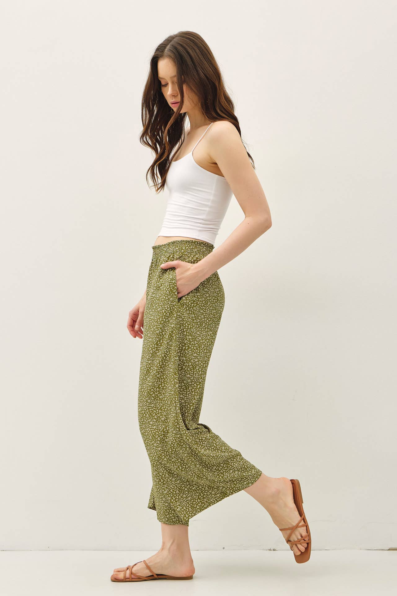 Printed Wide Leg Cropped