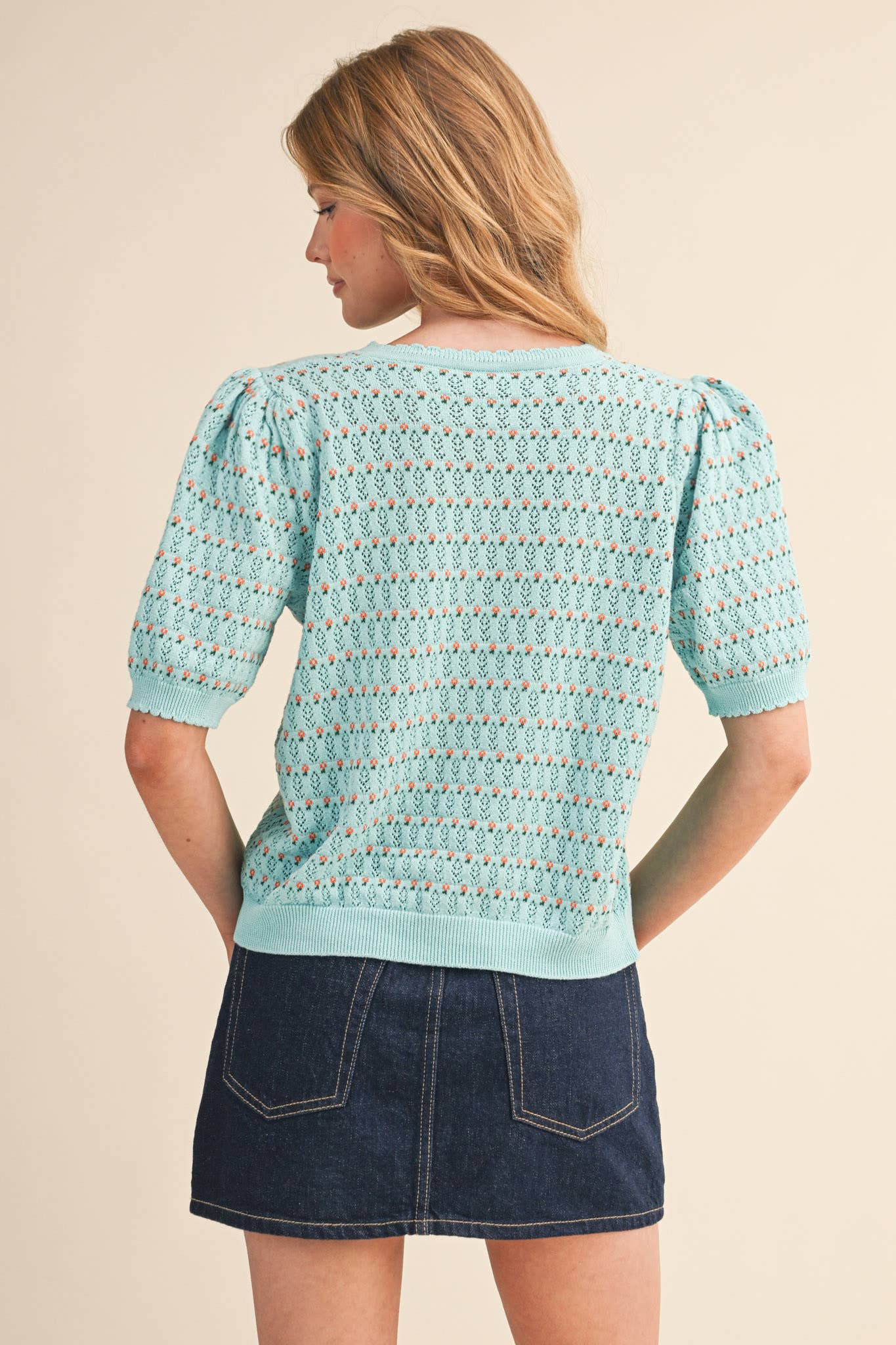 Pointelle Puff Sleeve
