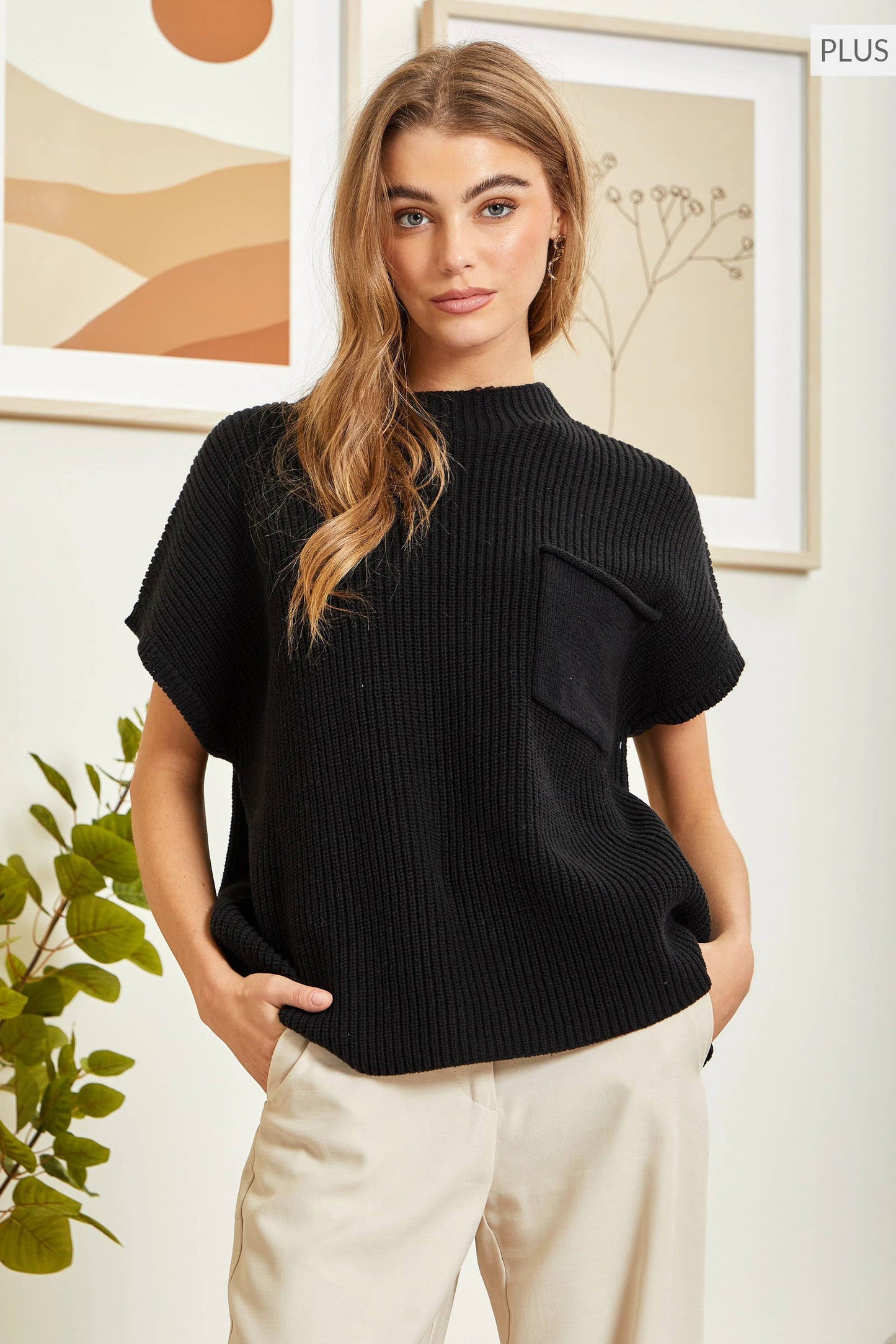 PLUS EXCLUSIVE Short Sleeve Sweater with Dolman Sleeve