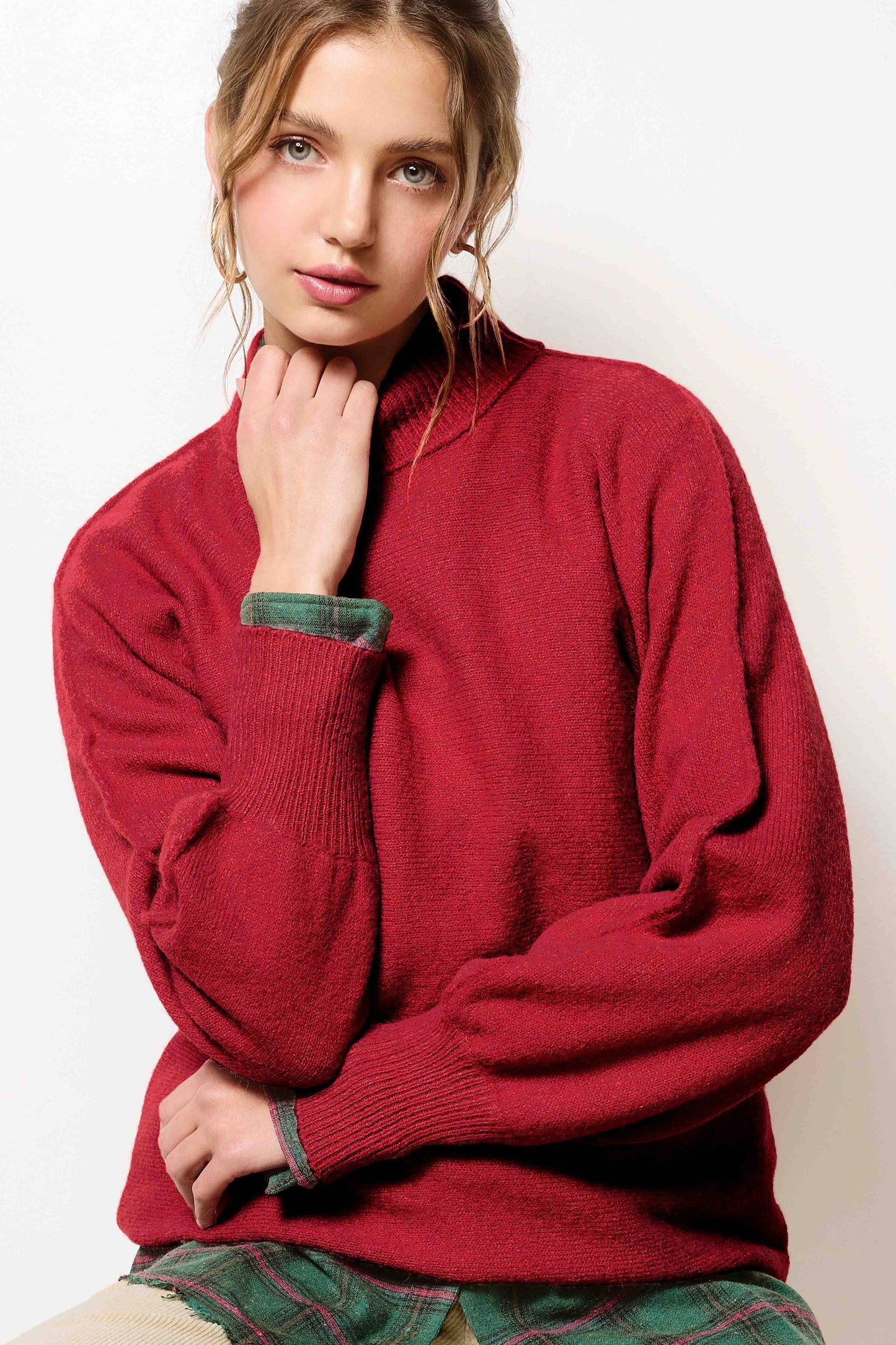 Balloon Sleeve Mock Neck Sweater