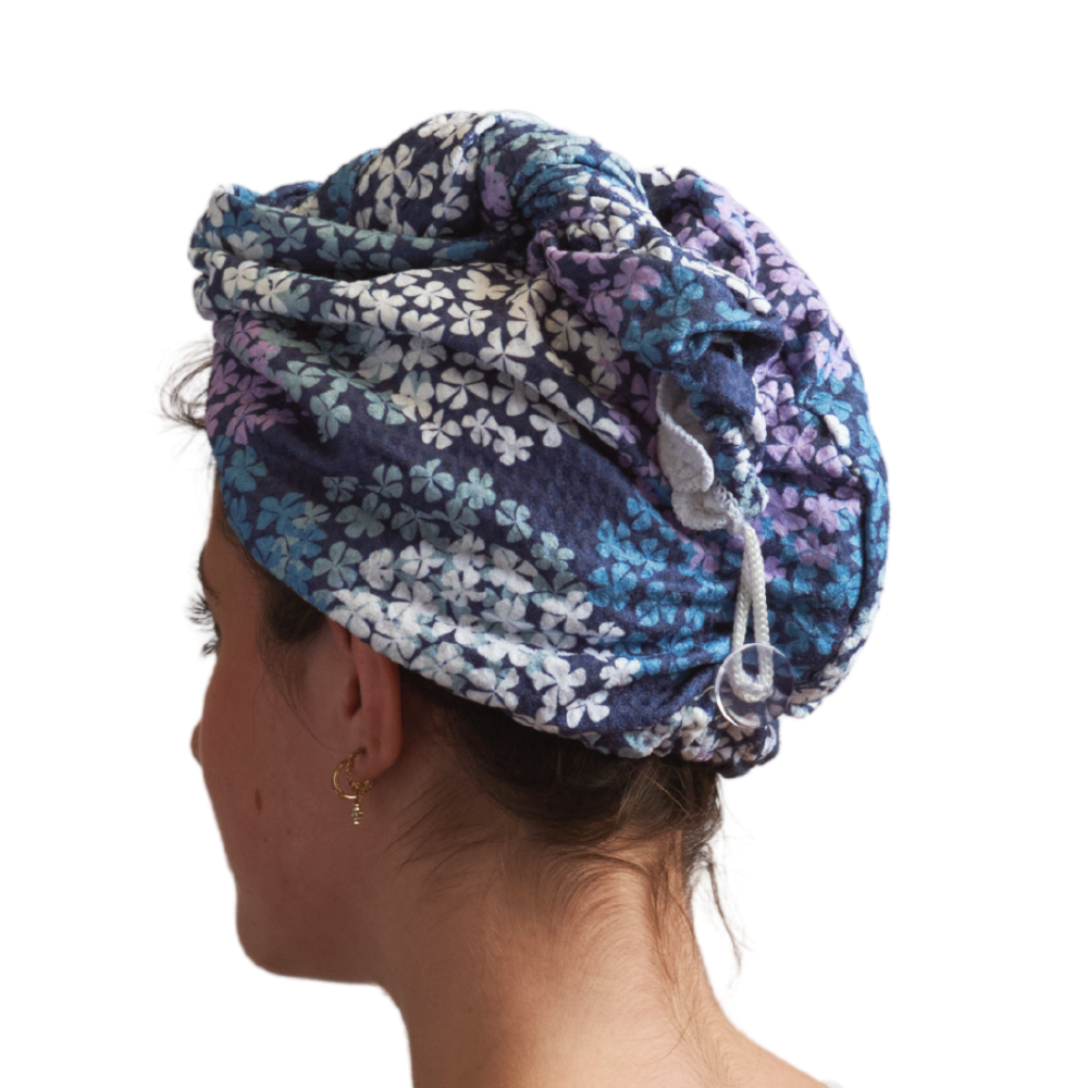 Hair Towel Wrap | Hydrangea in Navy