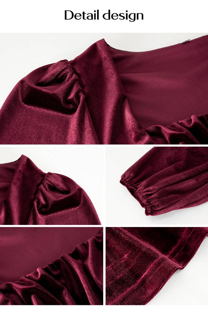 Velvet Square Neck Puff Sleeve Dress