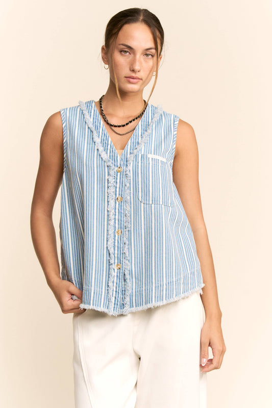 Striped Denim Vest