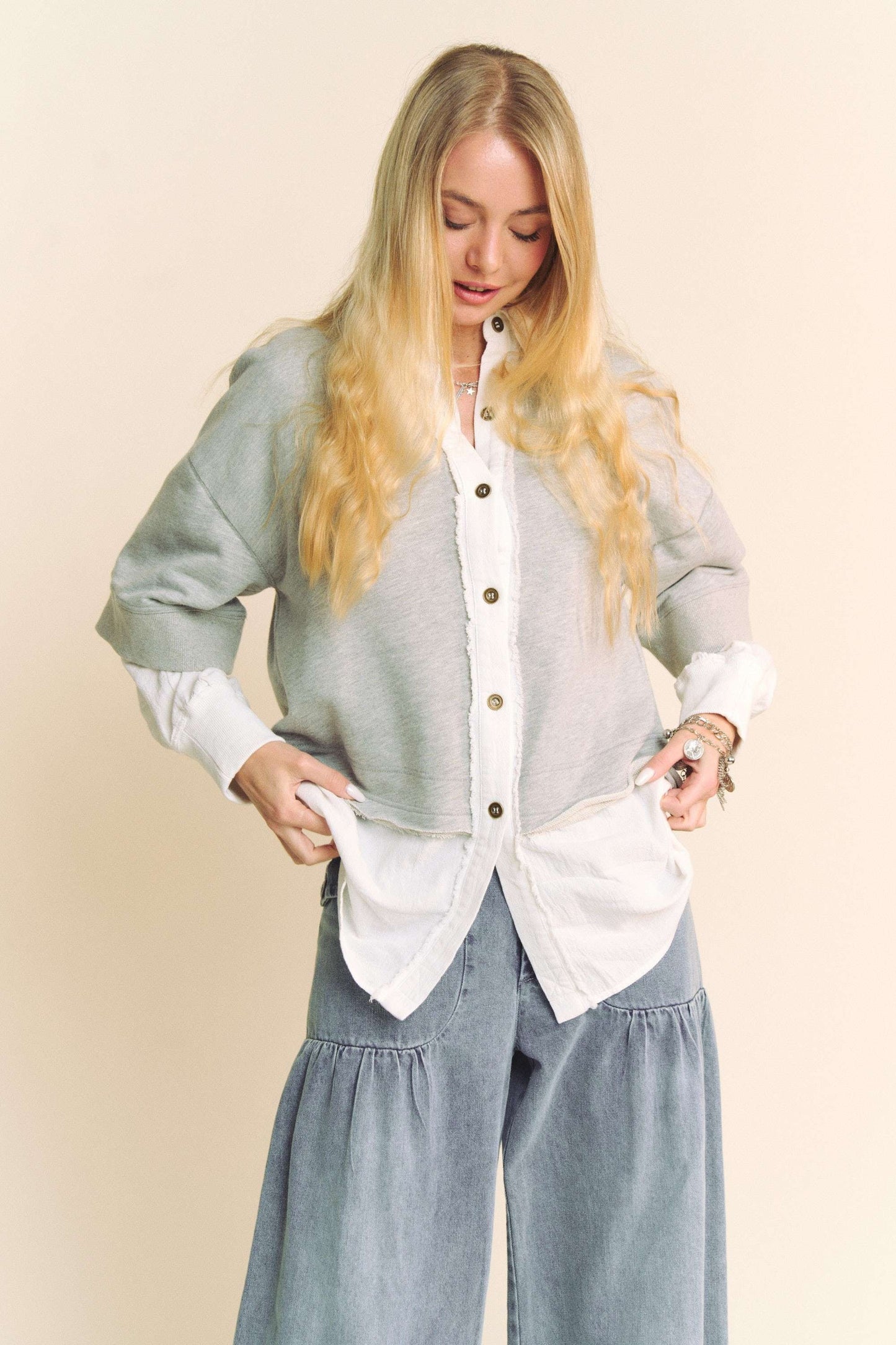 Layered Button Front Top