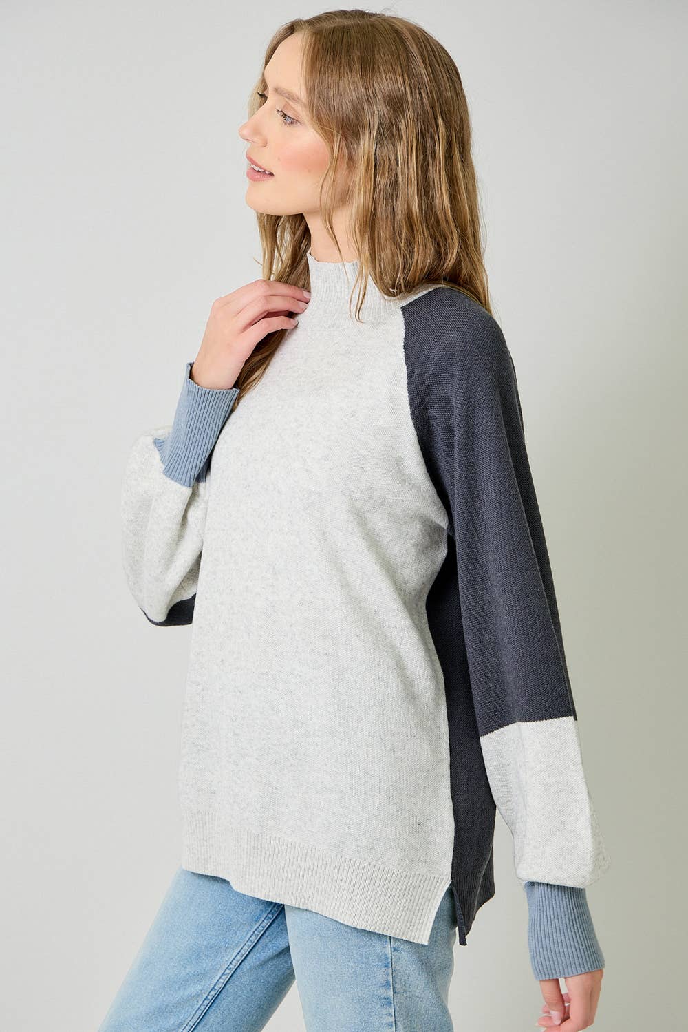 Mock Neck Color Block Sweater