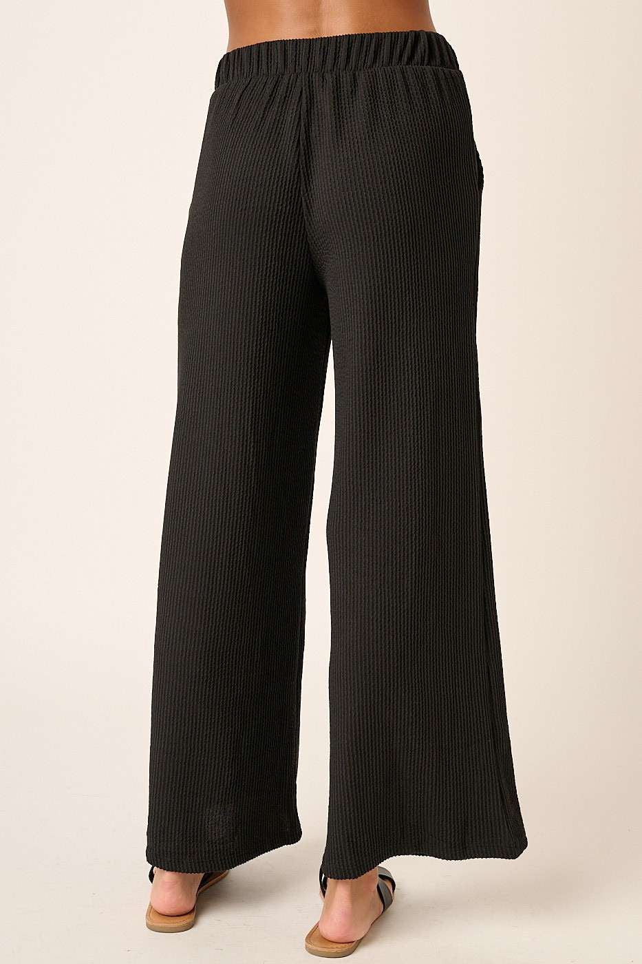 Rib Knit Texture Wide Leg Pants