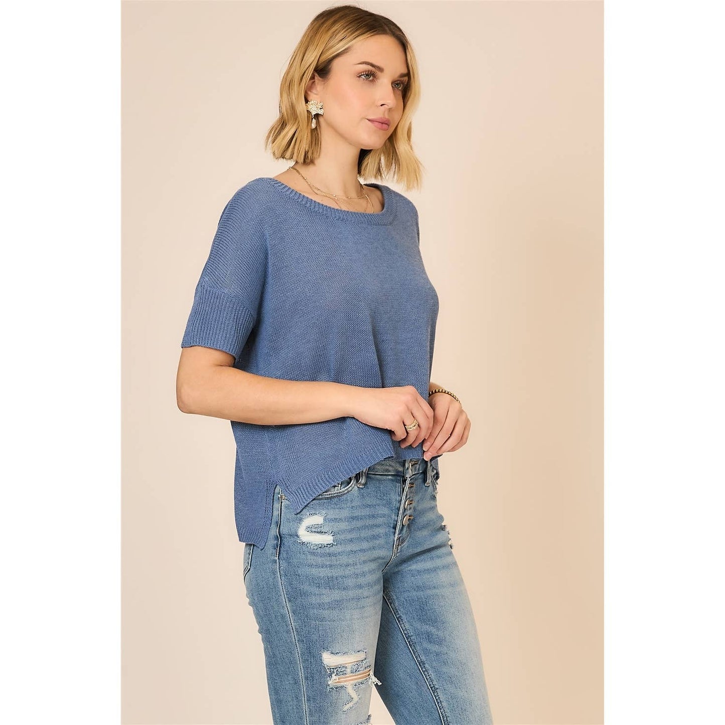 Boatneck Knit Short Sleeve Top