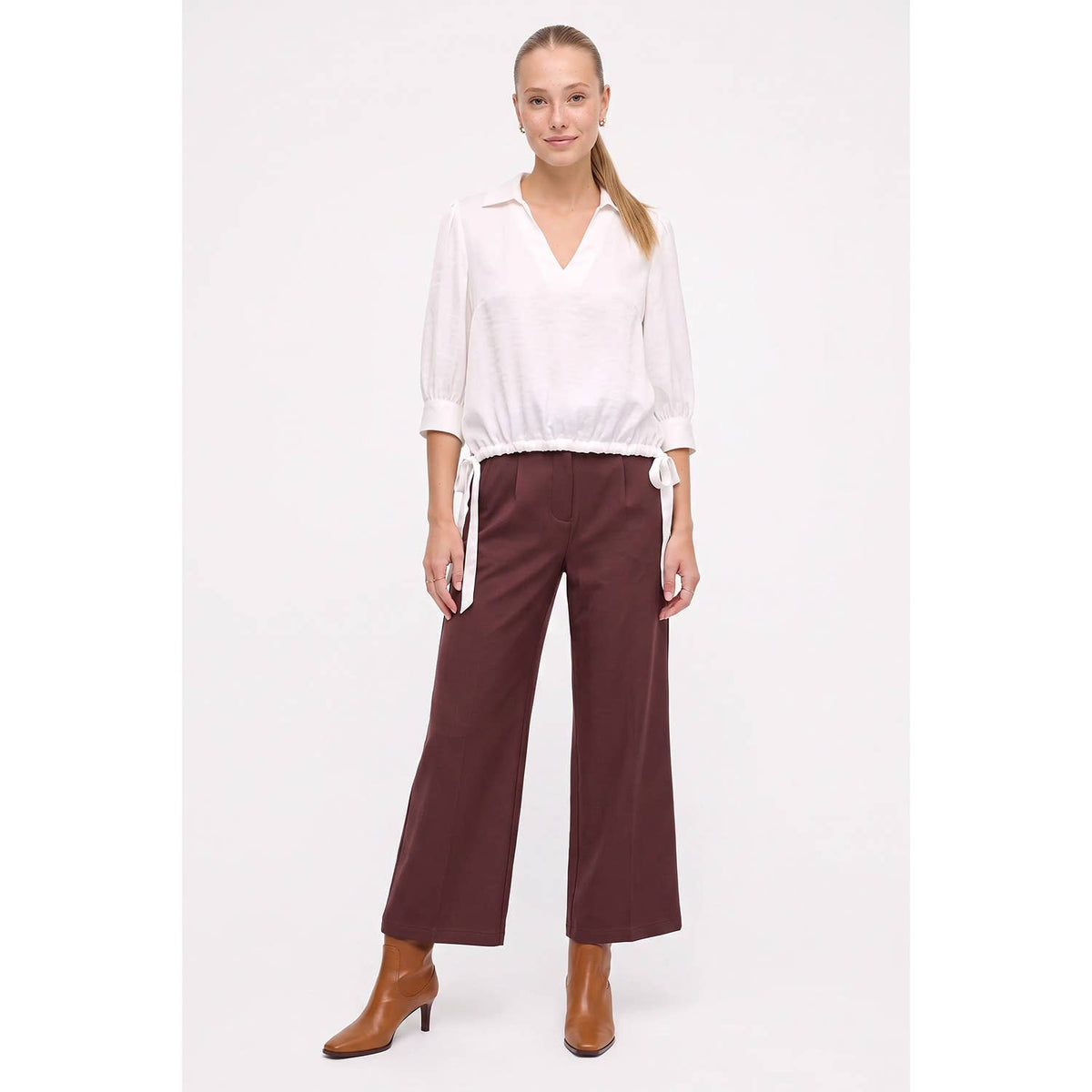 Tailored Wide Leg Flared Pants | Heathered Wine