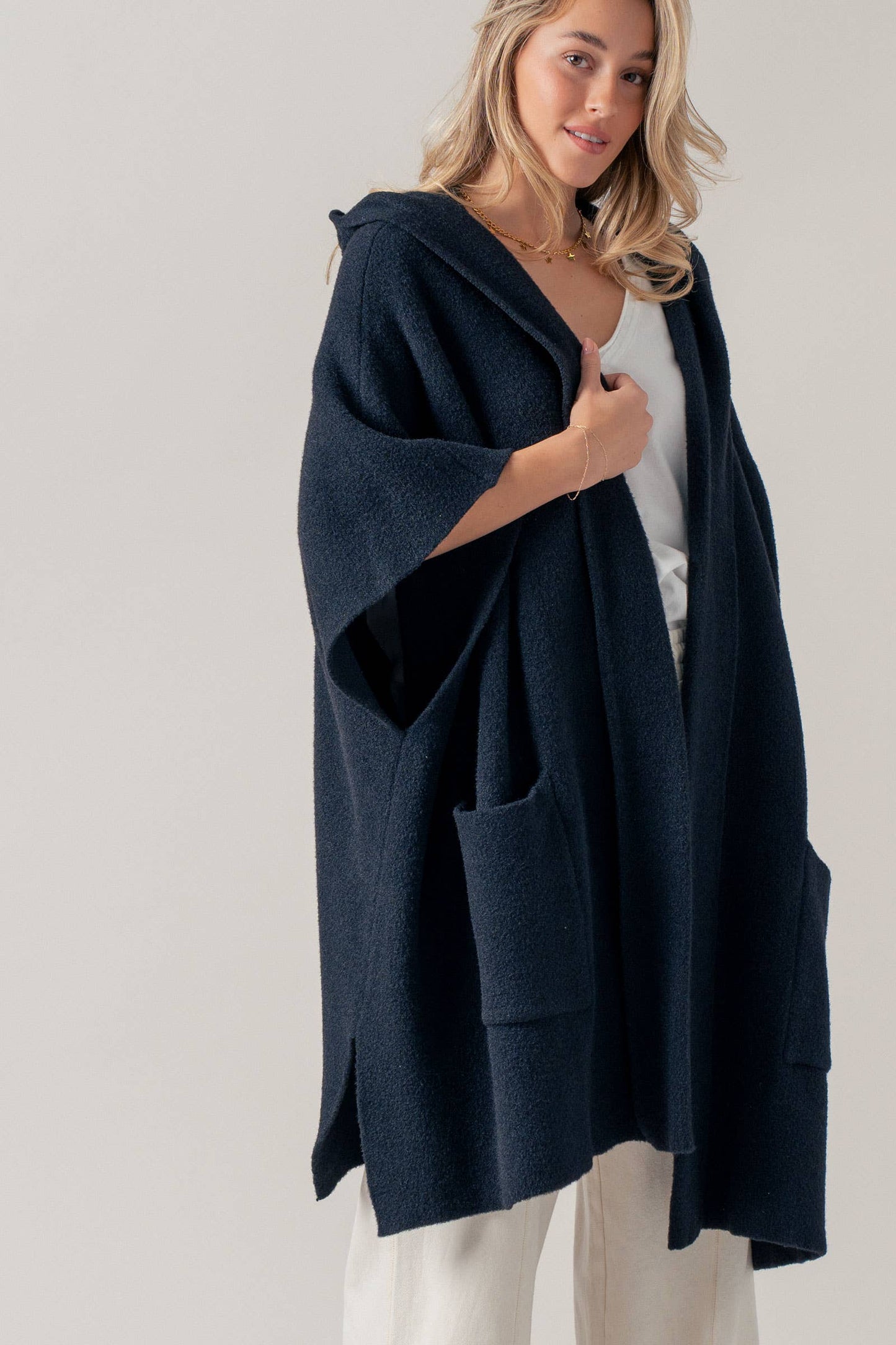 Oversized Hooded Knit Poncho | One Size