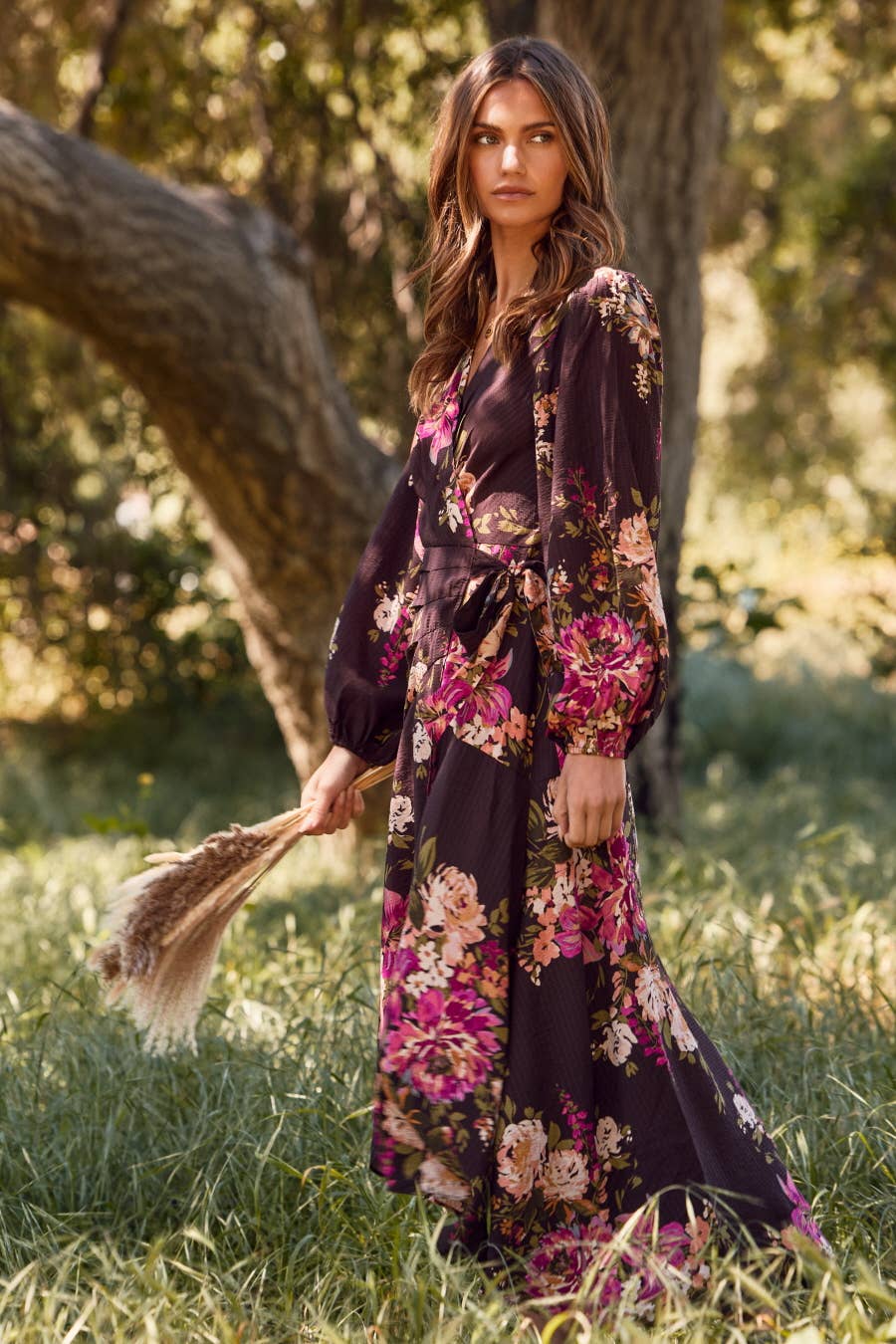 Floral Wrap Midi Dress