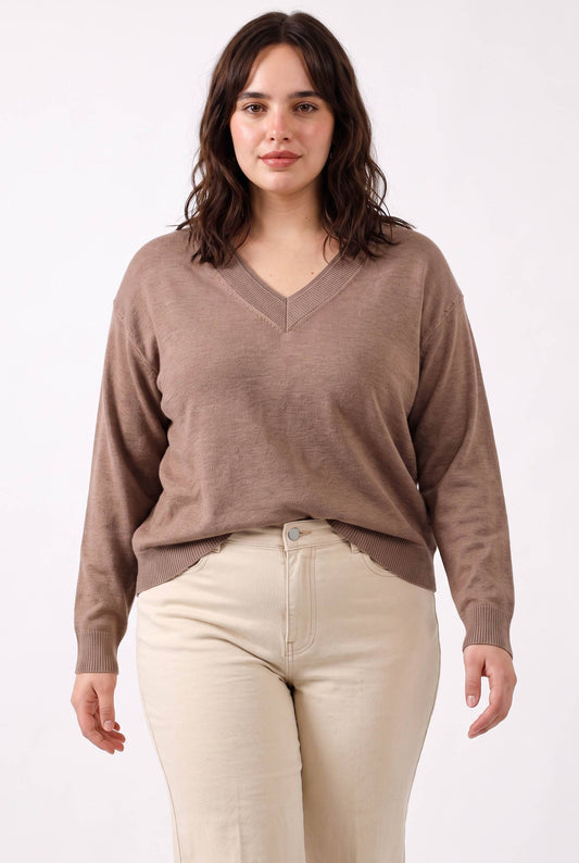 Plus Exclusive| V-Neck Sweater | Mocha