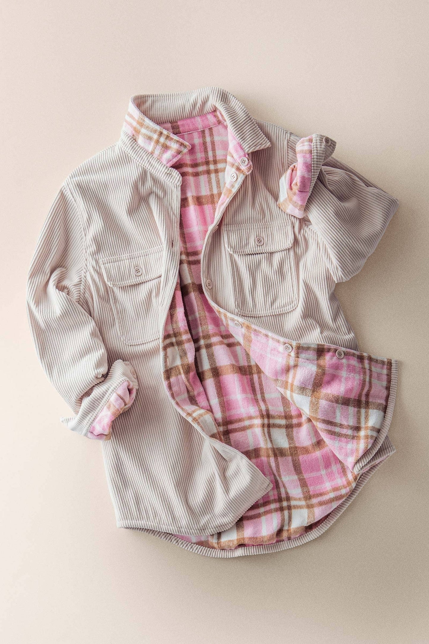 Plaid Flannel-Lined Corduroy Shacket