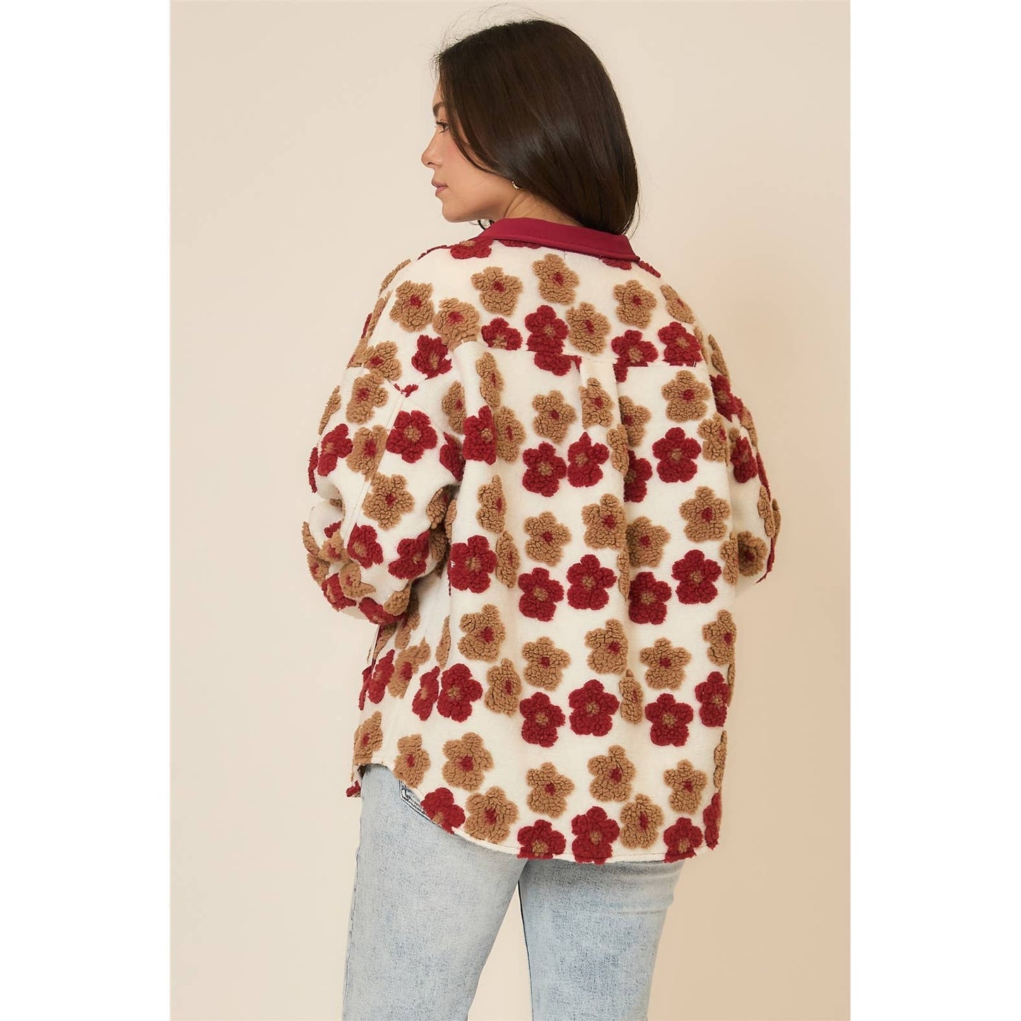 Floral High Pile Fleece Burnout Jacket