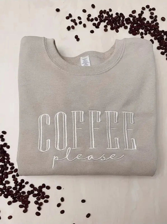 Embroidered Coffee Please Sweatshirt