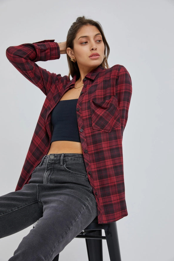 Classic Plaid Flannel Shirt | Burgundy