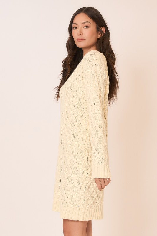 Raised Cable Knit Sweater Dress