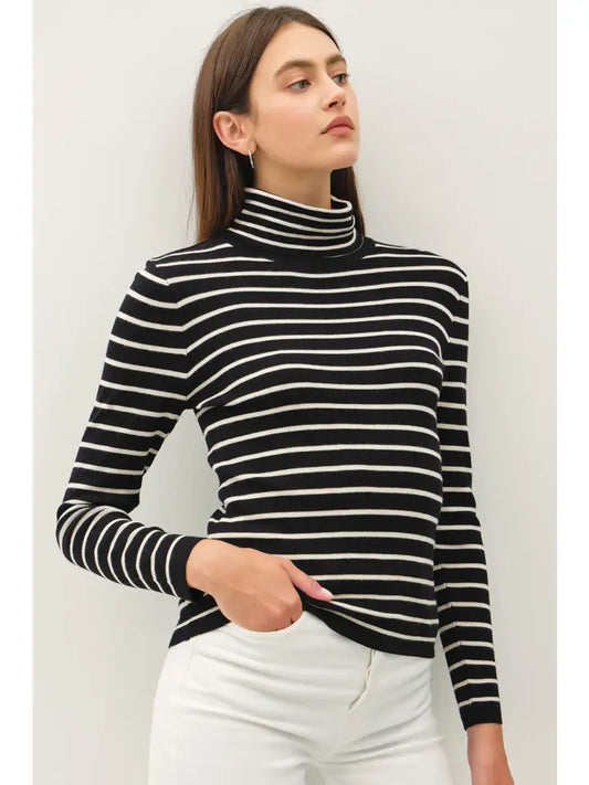 Classic Cut Striped Turtleneck | Black