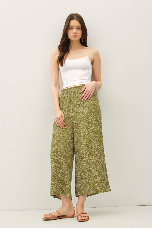 Printed Wide Leg Cropped
