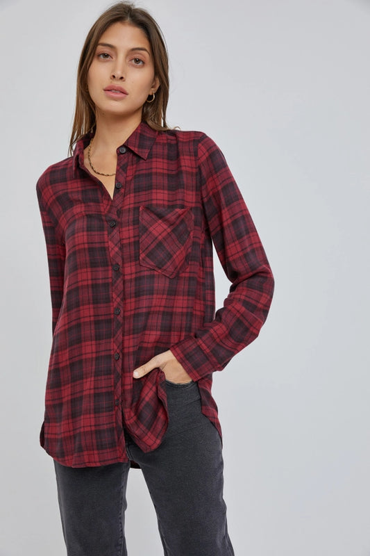 Classic Plaid Flannel Shirt | Burgundy