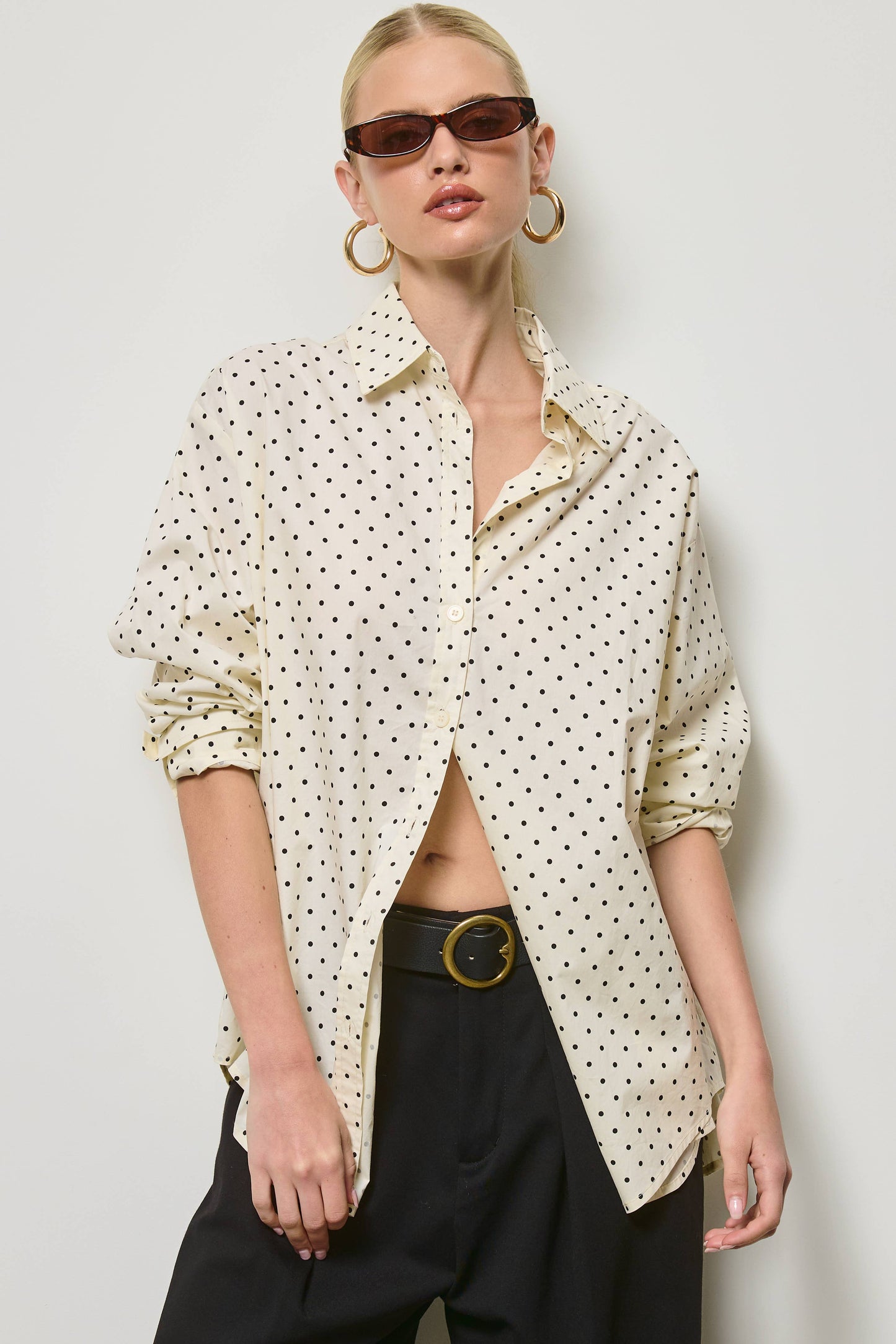 Polka Dot Oversized Button Down Shirt
