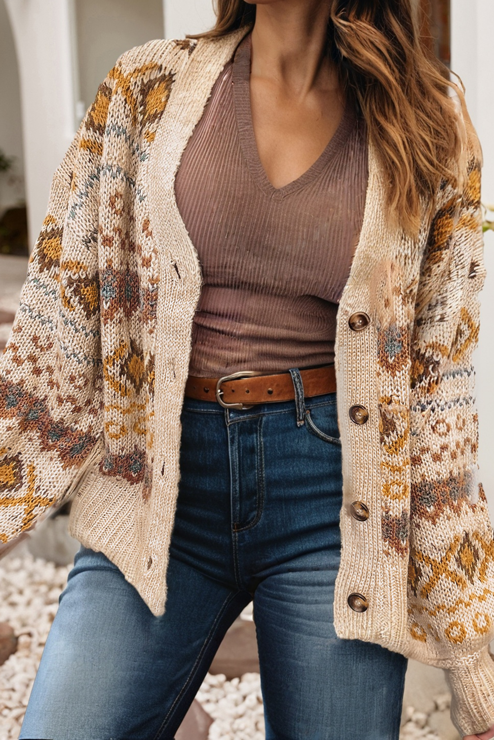 Western Pattern Knitted Cardigan