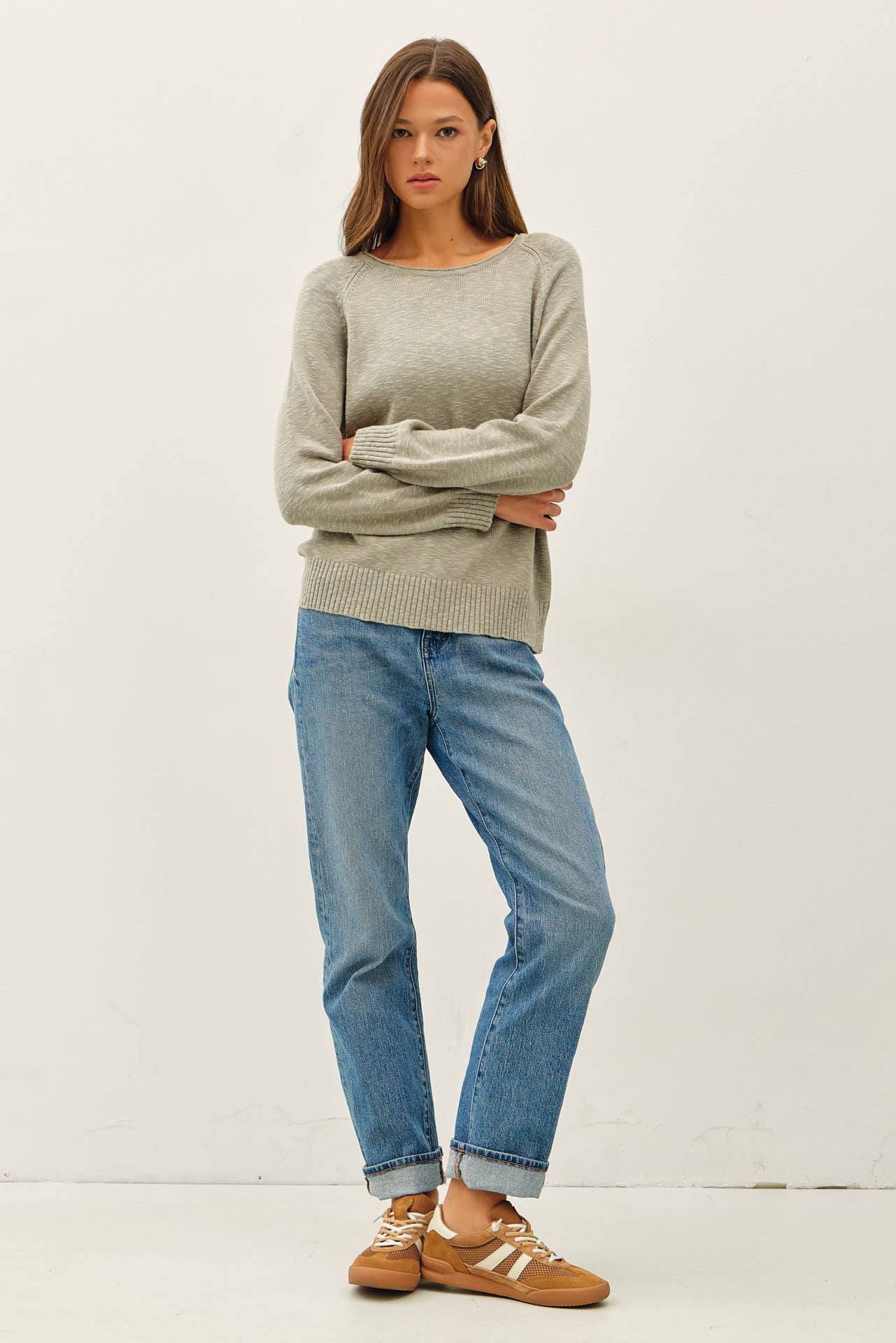 Raglan Sleeve Slub Pullover Sweater | Dusty Sage