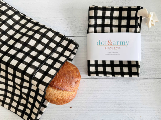 Bread Bag 2 Pack | Black Grid