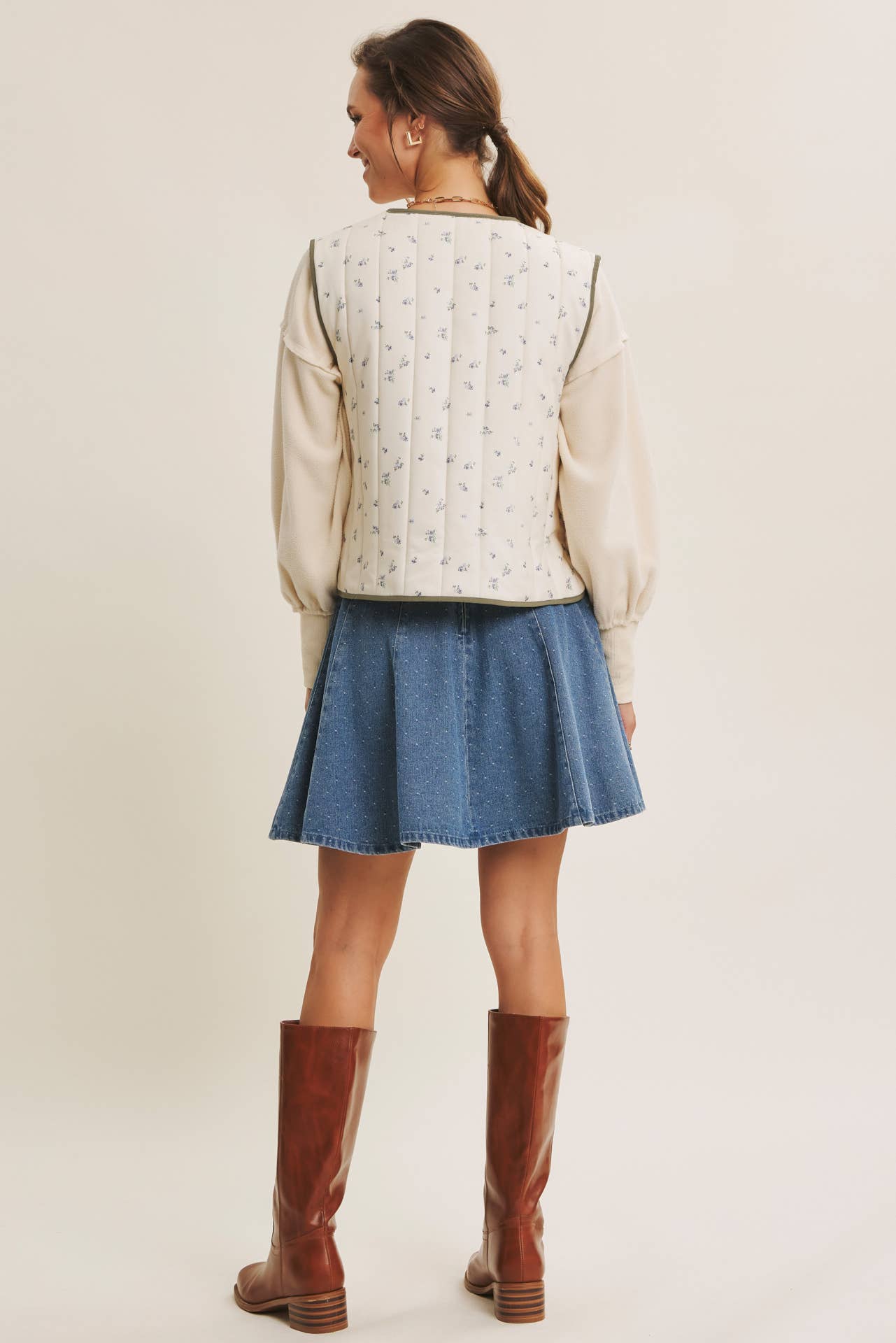 Floral Quilted Vest With Bows