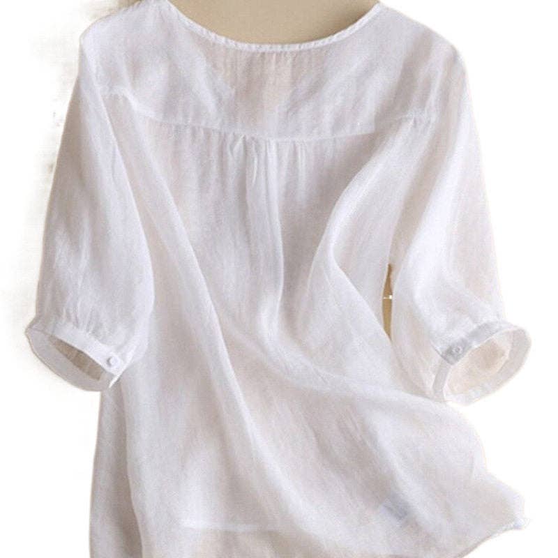 Linen Embroidered V-Neck Blouse