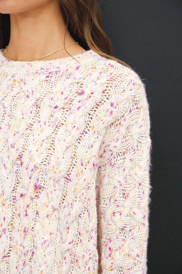 Chunky Speckled Cable Knit Sweater | Mauve