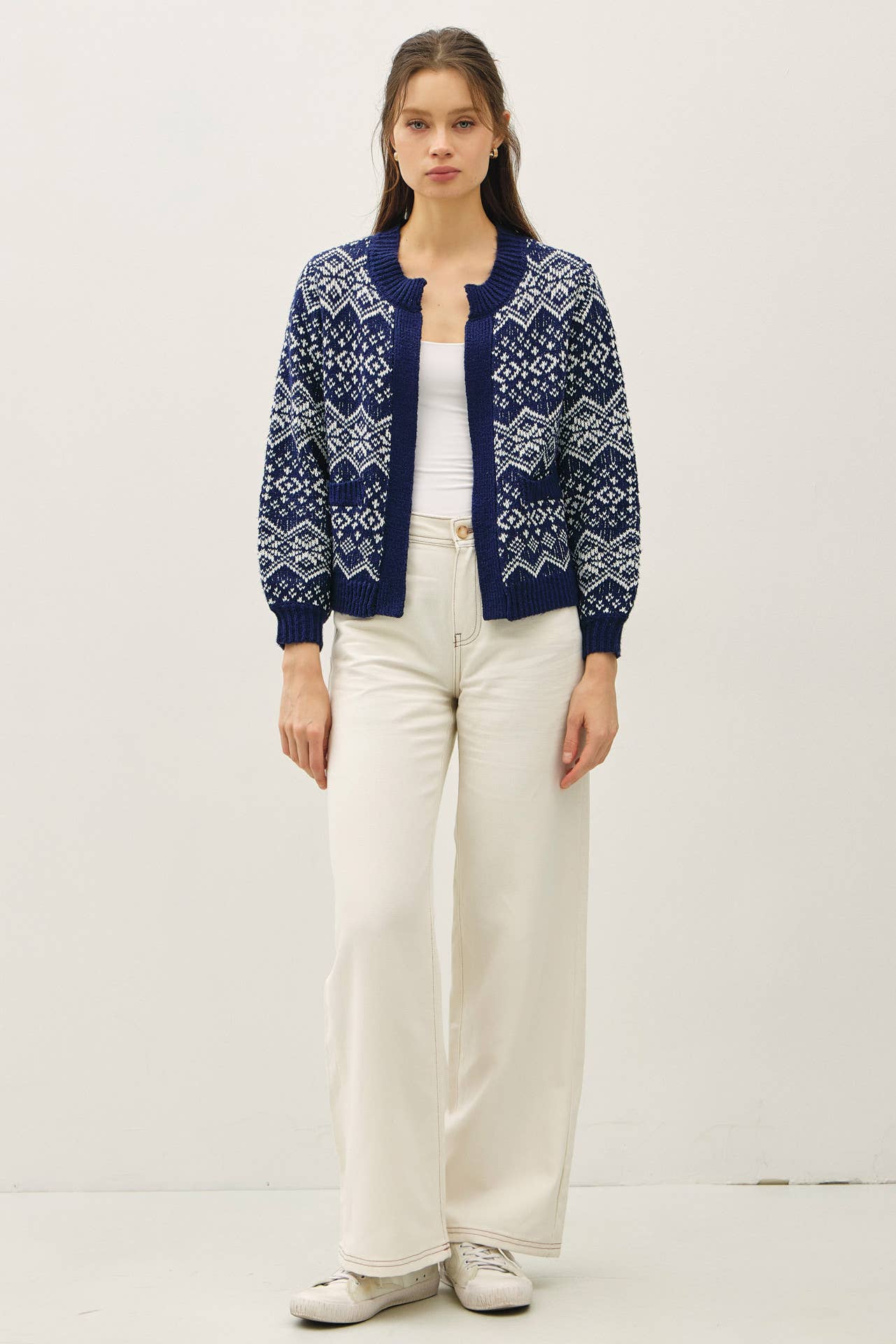 Faire Isle Open Cardigan | Navy